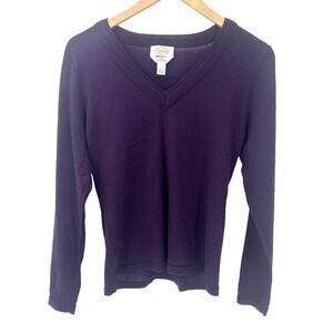 Talbots Sweater Womens Large Purple Merino Wool V-Neck Cropped Knit Vintage